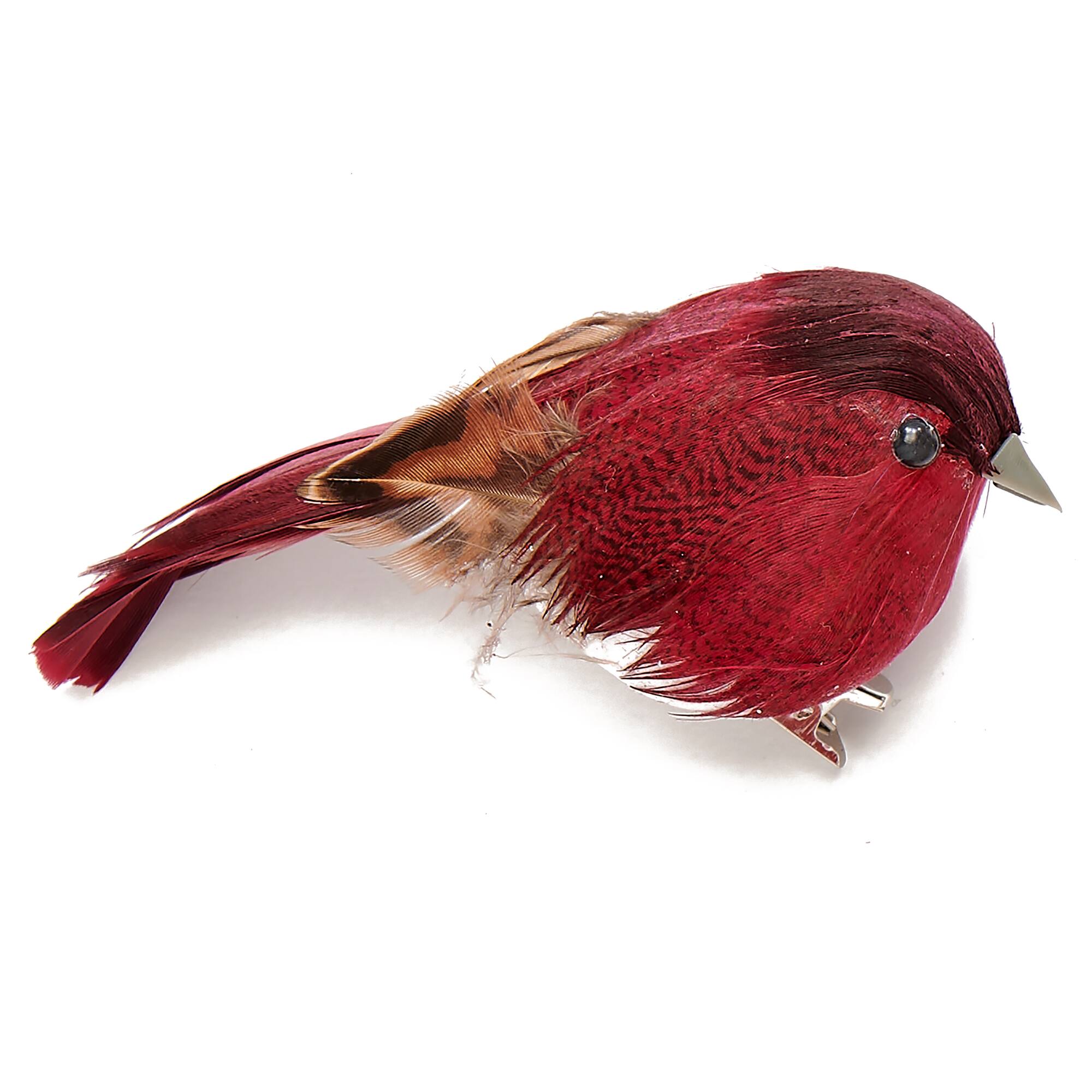 3" Feathered Bird with Metal Clips